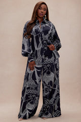 Anna Satin Pant Set - Navy/combo