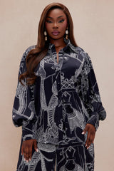 Anna Satin Pant Set - Navy/combo