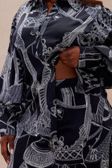 Anna Satin Pant Set - Navy/combo