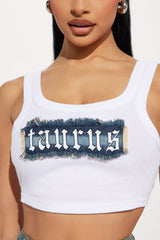 Taurus Energy Denim Patch Tank Top - White