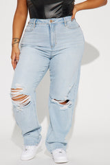 Only One Non Stretch Ripped Straight Leg Jean - Light Wash