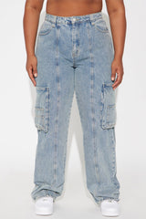 Always On The Move Cargo Straight Leg Jeans - Medium Wash