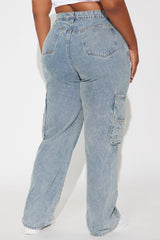 Always On The Move Cargo Straight Leg Jeans - Medium Wash