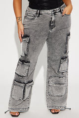 Fairfax High Rise Stretch Cargo Jeans - Acid Wash Grey