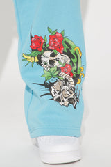 Von Dutch Skull Oasis Wide Leg Pant - Blue/combo