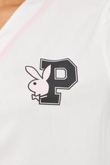 Playboy Pink Cropped Jersey Tee - White/combo