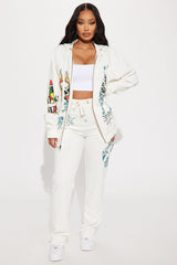 Ed Hardy On Fire Zip Front Hoodie - Ivory