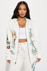 Ed Hardy On Fire Zip Front Hoodie - Ivory