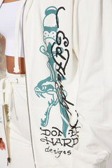 Ed Hardy On Fire Zip Front Hoodie - Ivory