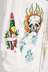 Ed Hardy On Fire Zip Front Hoodie - Ivory