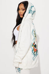 Ed Hardy On Fire Zip Front Hoodie - Ivory
