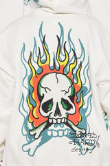 Ed Hardy On Fire Zip Front Hoodie - Ivory