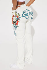 Ed Hardy On Fire Wide Leg Pant - Ivory
