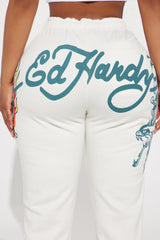 Ed Hardy On Fire Wide Leg Pant - Ivory