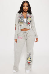 Ed Hardy Rose And Sword Zip Front Hoodie - Heather Grey