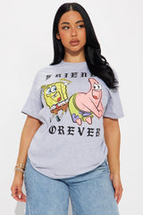 Spongebob & Patrick Forever Oversized Tee - Heather Grey