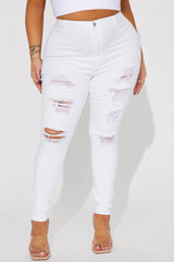 Let's Hit It Ripped Stretch Skinny Jeans - White
