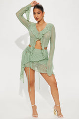 Love Addiction Lace Skirt Set - Sage