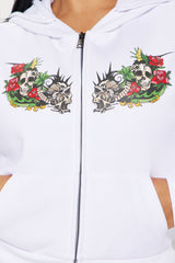 Von Dutch Skull Oasis Zip Up Hoodie - White/combo