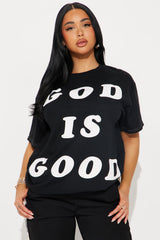 God Is Good All The Time Washed Oversized Tee - Black