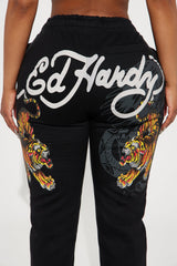 Ed Hardy Crawling Tigers Wide Leg Pant - Black