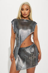 Holy Gorgeous Metal Skirt Set - Silver