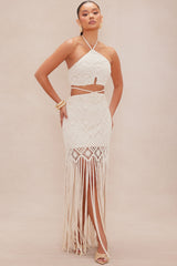 Monaco Crochet Skirt Set - Taupe