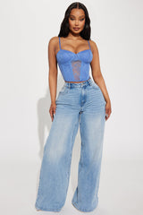 Brianca Bow Wide Leg Jeans - Light Wash