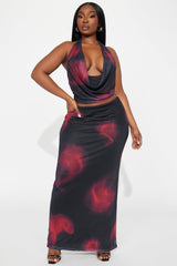 Selene Mesh Skirt Set - Black/Red