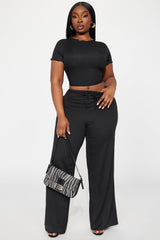 Life Is Good Textured Pant Set - Black