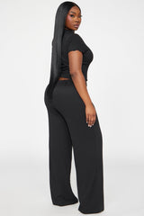 Life Is Good Textured Pant Set - Black