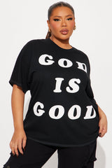 God Is Good All The Time Washed Oversized Tee - Black