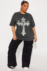 House Of Saints Cross Washed Tee - Charcoal