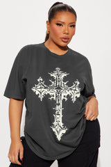 House Of Saints Cross Washed Tee - Charcoal