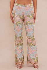 Elize Embroidered Flare Pant - Green/combo