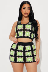 Corina Crochet Skirt Set - Black/combo