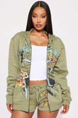 Ed Hardy Butterfly Zip Up Hoodie - Sage