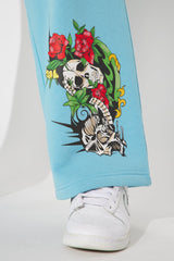 Von Dutch Skull Oasis Wide Leg Pant - Blue/combo
