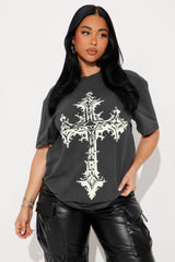 House Of Saints Cross Washed Tee - Charcoal
