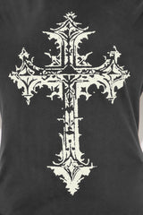 House Of Saints Cross Washed Tee - Charcoal