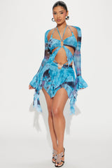 Celestial 3 Piece Mesh Skirt Set - Blue/combo