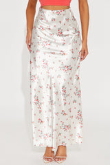 Buy Myself Flowers Satin Maxi Skirt - Champagne