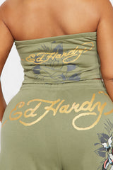 Ed Hardy Bird and Heart Tube Top Pant Set - Sage