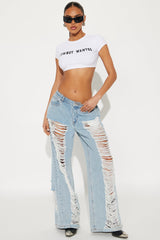 Cowboy Wanted Cropped Baby Tee - White