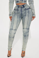 Starting Rumors Stretch Moto Skinny Jeans - Vintage Wash