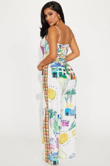 Lemon Breeze Satin Pant Set - White/combo