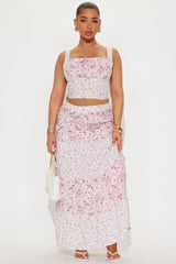 Whimsical Floral Maxi Skirt Set - Pink/combo