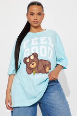 Feel Good Teddy Oversized Tee - Blue