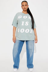 God Is Good All The Time Washed Oversized Tee - Sage