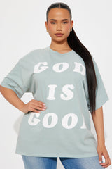 God Is Good All The Time Washed Oversized Tee - Sage